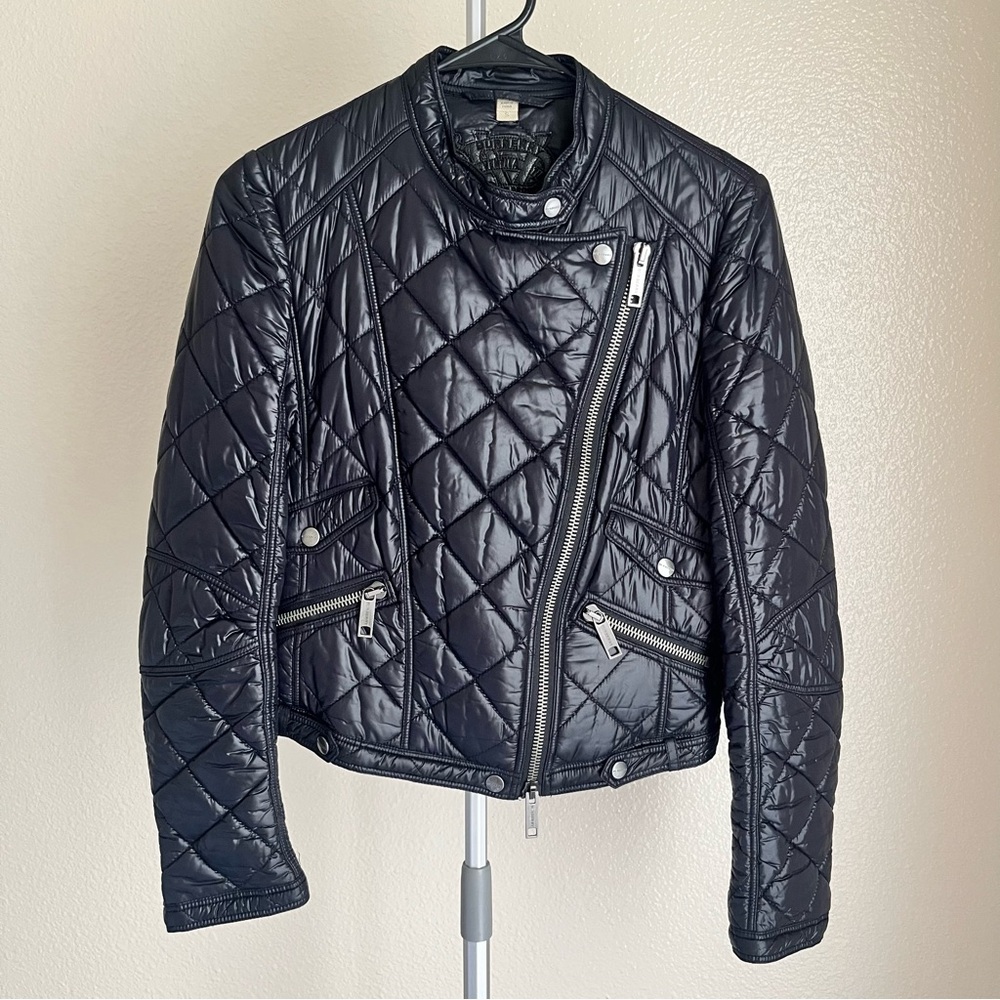Burberry Black Nylon Quilted Puffer Biker Jacket Size S
